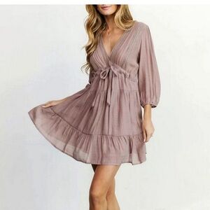 Baltic Born Amelia Boho Mini Dress Dusty Lavendar Gauzy Spring Romantic Chic